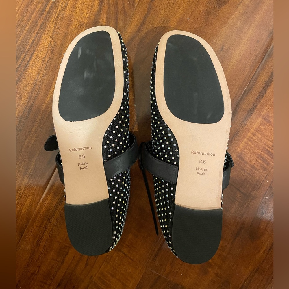 NWOT Reformation Bethany Black Rhinestone Mesh Ballet Flats - Picture 7 of 7